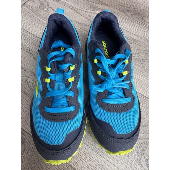 Saucony Kids Boys Peregrine KDZ Shoes Athletic Sneakers Blue/Citron Size 1M - Picture 14 of 14